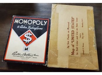War Time Monopoly Game & Map Of United States Vintage Puzzles