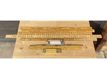 Collection Of Vintage Yards Sticks & Folding Measuring Sticks