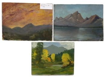 Pair Of Three Dave Stirling Landscapes Featuring Mountains, Lakes, And Sunsets