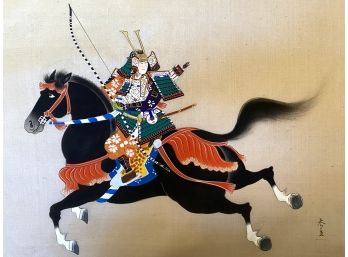 Harutachi On Silk Japanese Horse Samurai Depicting Kamakula Period
