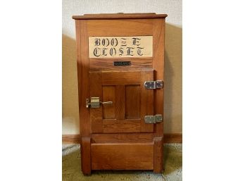 Solid Wood & Metal Antique Ice Box Titled 'booze Closet' On Wheels
