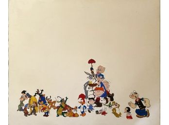Dave Schutz Original Cartoon Painting Of Disney, Popeye, Pooh, Peanuts, Bugs Bunney & More!