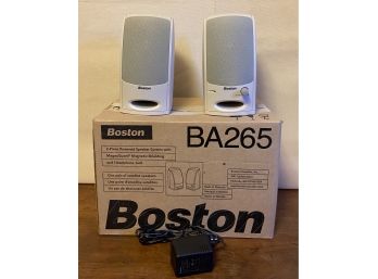 2 Boston BA265 Computer Speakers With Original Box, Power Cord, & 3.5mm Jack