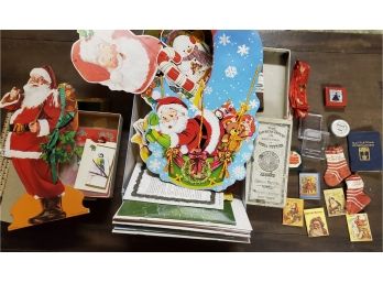 Fun Vintage Christmas Box Full Of Christmas Lithos Including McCandlish, Miniature Boxes, Books & More