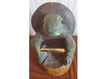Unique Hand Carved Tree Trunk Turtle Toilet Paper Roll Holder