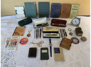 Collectible Cross Pens, Clock, Mork & Mindy Watch, Antique Books, Finch & McCullouch Solid Maple Calendar