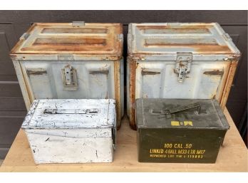Collection Of 2 Large Mk2 Vintage Ammo Boxes With 2 Small .50 Cal Ammo Boxes