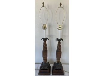 (2) Underwriter's Laboratories Creations Of California Vintage  Wood And Metal Base Lamps