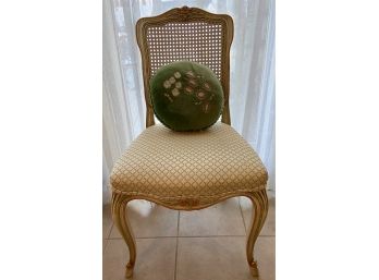 Hand Painted French Provincial Style Chair With Material Seat And Wicker Back Includes Pillow