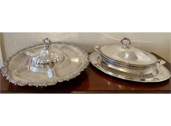 Gorgeous Silver Plate Lazy Susan With Lid, Casserole Dish With Glass Insert And Large Platter USA 88 EPNS