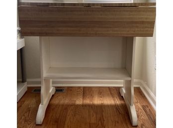 Counter Height Drop Leaf Wine Bar With Rack For Wine Glasses Faux Wood Top And White Base