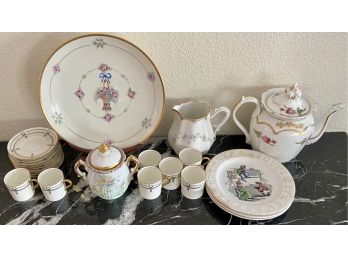 Nice Lot  Aynsley England Demitasse, Baby Plate, Pickard Hand Painted Basket Plate, Tea Pot, Pitcher, Creamer