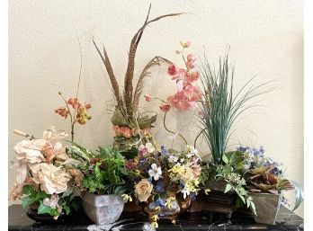 Collection Of Faux Plants, Topiaries & Flower Arrangements Includes Pots