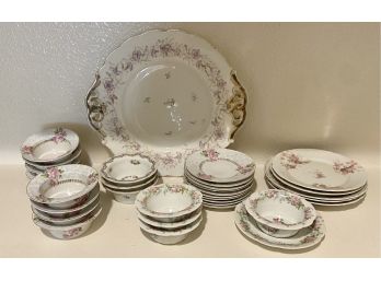 Vintage Collection Of Dainty Pink Floral Dishes Limoges, Soup Tureen, Platters, Small Bowls