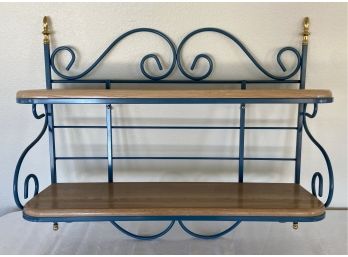 Blue Iron & Solid Wood Wall Shelf