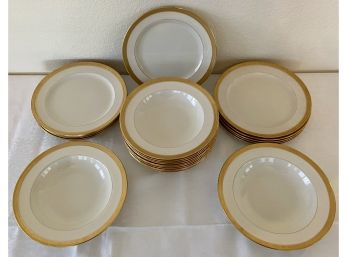 Lennox Tiffany & Co. Cream & Gold Trim Dinner  Ware, (12) 9' Plates, (10) 8.5' Bowls & (2) 9' Bowls
