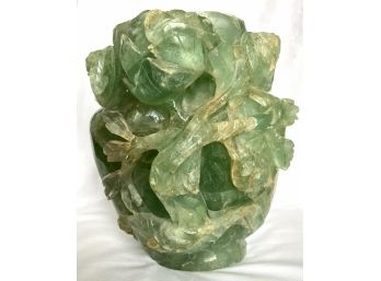 Vintage Hand Carved Jade Colored Stone Vase