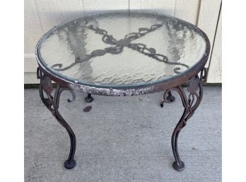 Small Wrought Iron Flower Glass Top Patio Table