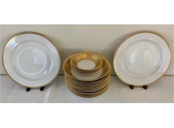Collection Of Bavaria Cream And Gold Encrusted Bowls And Two Lennox Plates