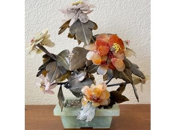 Stunning Jade Tree  With Agate, Carnelian, Jade And Semi Precious Carved Flower Petals And Leaf's