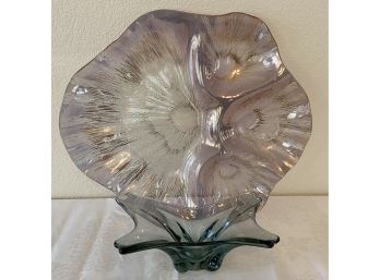 (2) Mid Century Modern Art Glass Pieces One Pansy Platter And One Bowl