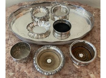 (8) Silver Plate Tray And Assorted Pierced And Repousse Bowls, Poole, Eales, Dellberti Italy