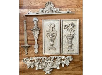 Collection Of Resin Floral Wall Art And Plaques Six Pieces Total