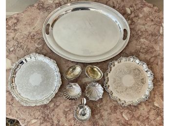 Collection Of Silver Plate Tray, Footed Tray, Shell Dish And Small Serving Bowls, Poole Silver Co. England