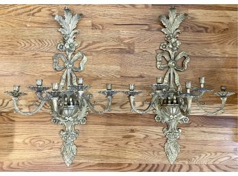 Pair Of Two Stunning Vintage Brass Candelabras Made In Spain