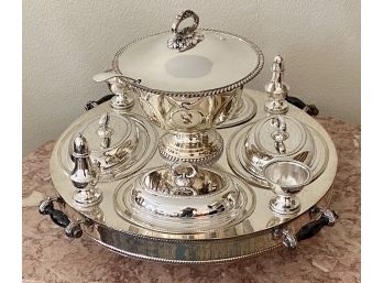 Amazingly Rare Antique Silver Plated Lazy Susan Serving Tray Circa 1920 Bakelite Handles Silver On Copper