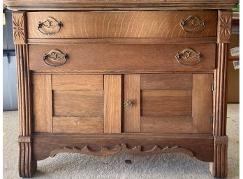 Antique Oak Dresser With Brass Pulls (as Is )  Needs Work