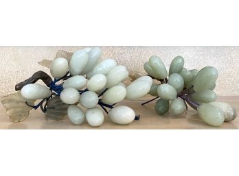 (2) Stunning Jade Stone Grapes With Semi Precious Carved Leaf's