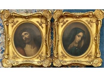 Antique Mary & Jesus Prints In Ornate Gold Frames