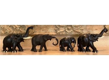 (4) Vintage Elephants With Tusks Including One Wood With A Moveable Trunk