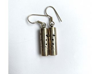 Beautiful Pair Of Native American Cylindrical Sterling Earrings