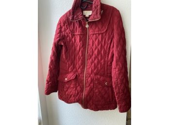 Michael By Michael Kors Deep Red Quilted Ladies Jacket With Gold Zipper