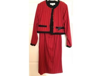 California Designs Striped Red Suit Jacket & Skirt By Dorothy Samuel