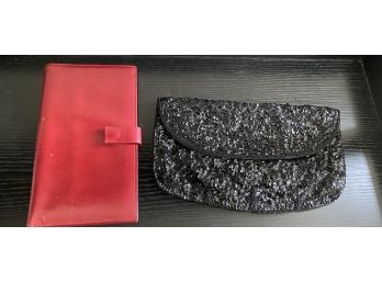 Red Leather Passport Holder And Black Sequin Clutch