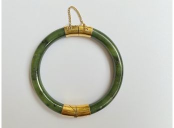 Gorgeous Deep Chinese Jade Bangle With Gold Accent