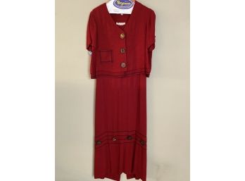 Earth Song Size 10 Petite Two Piece Ladies Red Linen Blend Dress & Jacket