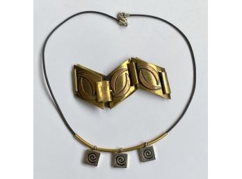 Gorgeous Vintage Brass Statement Bracelet With Collar Necklace