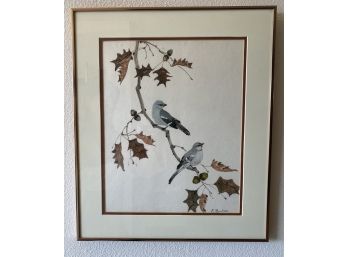 Original Painting Of Birds On A Fall Acorn Branch By E. Boulton