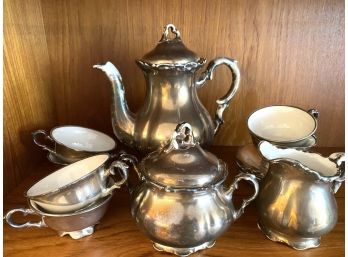 Bavarian Silver-on-porcelain Tea Set Marked Feinsilber 1000/10CC