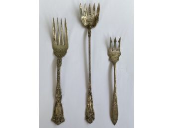 Gorgeous Set Of Three Antique Sterling Silver Forks