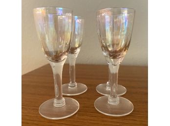 Group Of 4 Stemmed Iridescent Glass Cordial Glasses