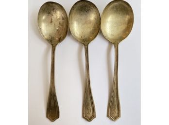 Gorgeous Set Of 3 Monogrammed Sterling Silver Soup Spoons