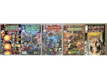 (5) 'cyber Force Zero' Comic Books #0-4 In Plastic Sleeves - 1993 (#0 Is Not In Sleeve)
