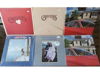 (6) Carpenters Record Albums,  Two Now & Then, Close To You, A Song For You, Envelope, Ticket To Ride