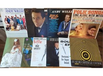 (10) Record Albums Andy Williams, Herb Alpert, Folk Songs, Lester Lanin, Steve & Eydie, Sound Effects & More