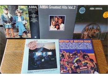 (5) Record Albums, Three Abba Including Arrival And Greatest Hits And  Two History Of British Rock